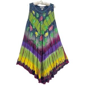 Cleopatra Tie Dye Maxi Dress Multicolor Hand Painted Sequin Boho Festival Resort